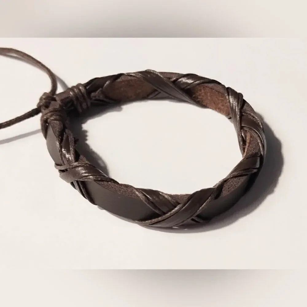 Men's bracelet leather braided brown new d67‎
